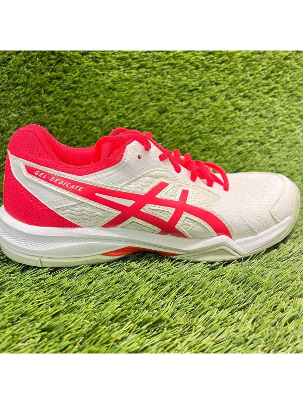 Asics Gel-Dedicate 6 Womens Size 8 White Red Pink Athletic Tennis Shoes Sneakers